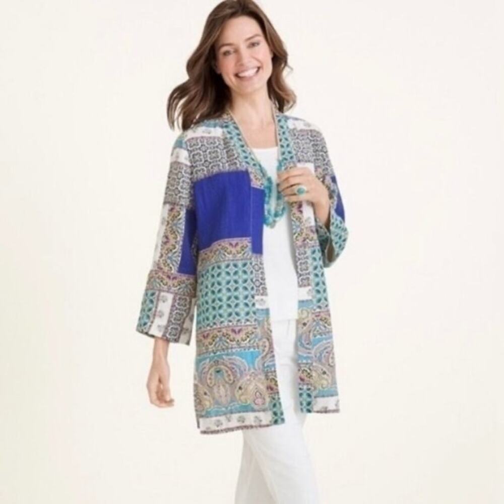 Chicos Open Front Linen Duster Jacket Patchwork -… - image 2